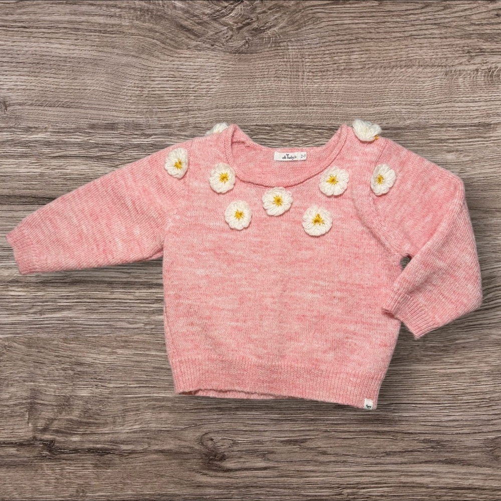 Pink Sweater with Floral Accents